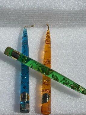 Set of 3 MCM Lucite Decorative Taper Candles - Green, Blue, Amber